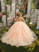 FATAPAESE 3D Floral Embroidery Child Bridesmaid Flower Girl Dress for Wedding Fluffy Ball Gown Kid Princess Evening Prom Party 5