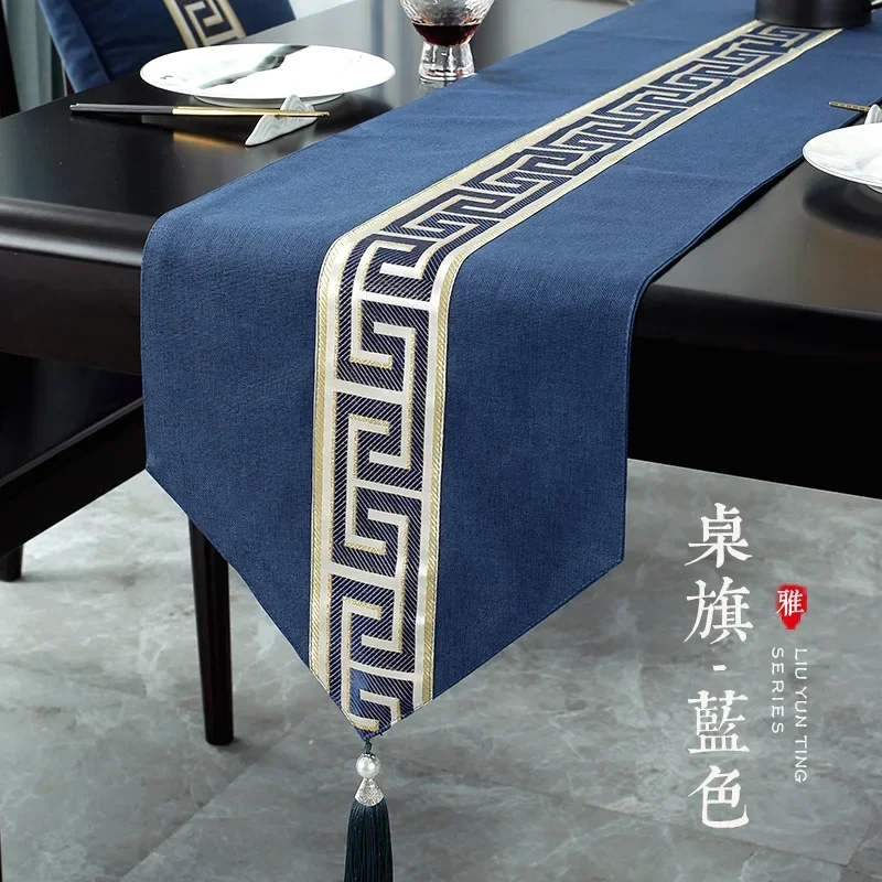 Chinese Style Table Flag Waterproof Oil Resistant Tassel Table Runner Tea House Tea Towels Zen Tea Table Cloth Hotel Bed Flag 6