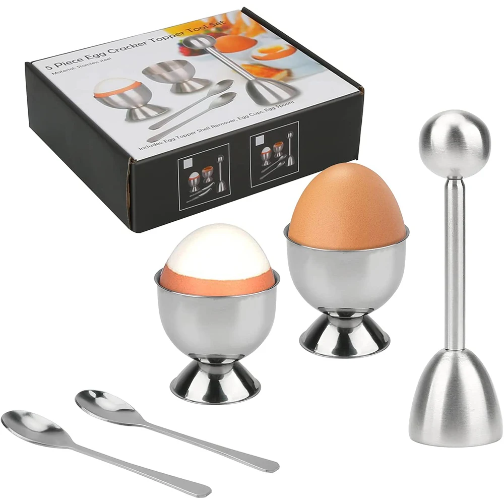 Egg Cracker Topper Set Stainless Steel Soft Hard Boiled Eggs Separator Holder Spoons Kitchen Egg Tools KC1013