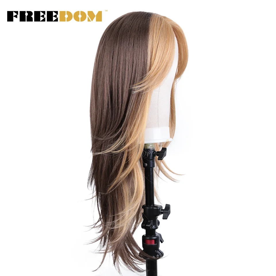 FREEDOM 26 Inch Long Straight Synthetic Lace Front Wig with Bangs Ombre Orange Blonde for Women Cosplay-lace front wig lace wigs synthetic wigs womens synthetic wigs