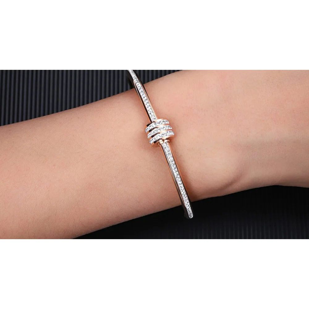 2PCS Xiao Man Waist New Steel Instagram Rose and Silver Simple Diamond Plated Gold Non fading Women's Bracelet_voghion.com