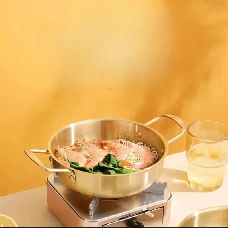 Durable Picnic Snack Plates Stainless Steel Paella Pan with Handle High Quality Seafood Rice Pot Gold Silver Dry Pots