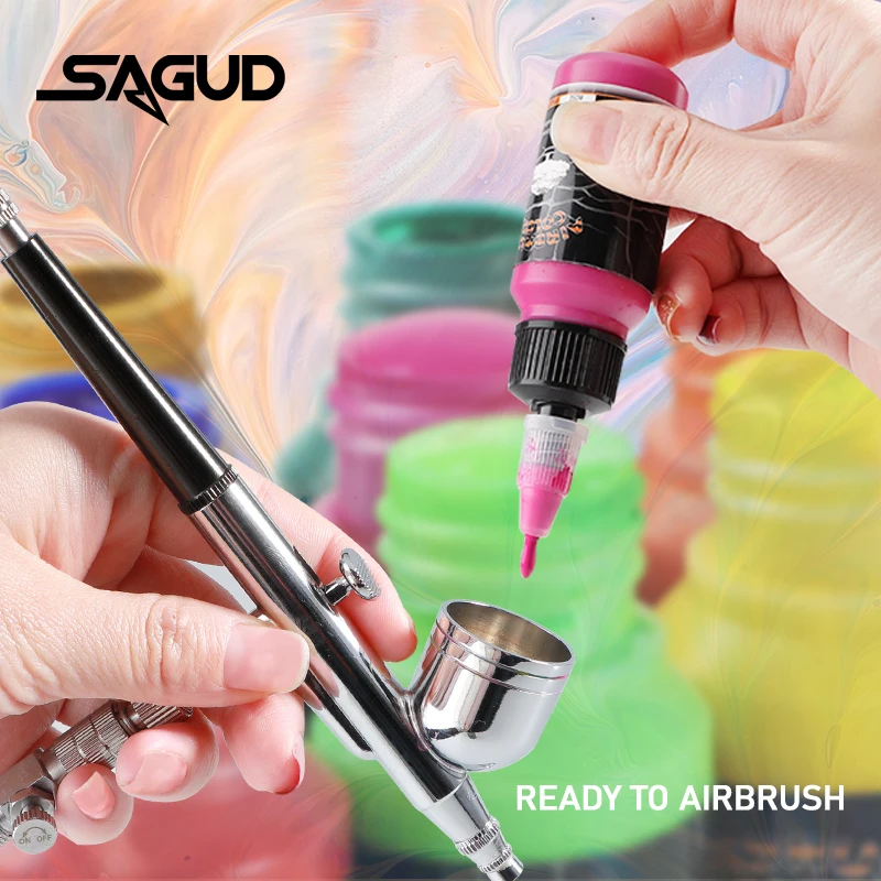 SAGUD Acrylic Airbrush Paint Matte Inks for Model Hobby, Shoes, Leather Easy to Clean Water Based 32 Colors 100ML/Bottle Paint 3