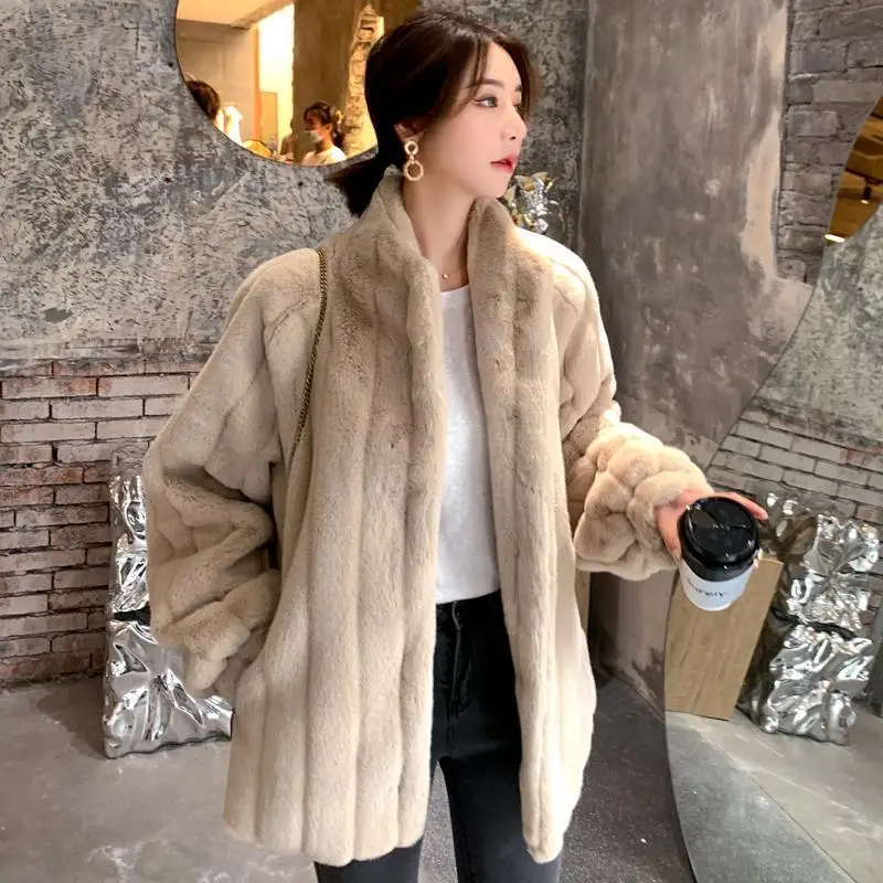 Winter Teddy Jacket Fur Coat for Women Warm Fuzzy Fleece Fur Collar Faux Fur Coat 2023 Winter Clothes Lamb Wool Jackets Khaki