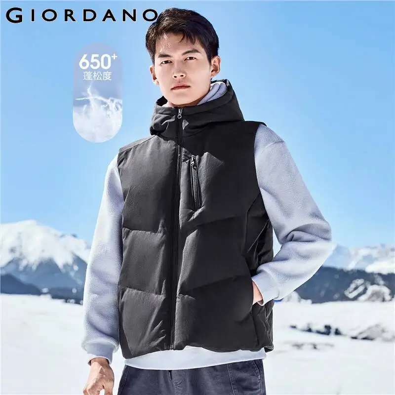 

GIORDANO Men Down Jackets Waterproof Zip Front 85% Duck Down Vests Windproof Lightweight Warm Casual Hooded Down Vests 01072709