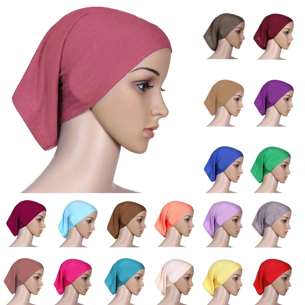 

Soft Muslim Women Inner Hat Hijabs Turban Tube Bonnet Bone Plain Islamic Arabic Beanies Famale Headwear Chemo Cap Headwrap Cover