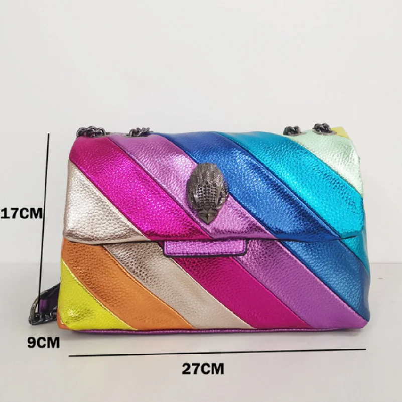 

2023 New Rainbow Women Handbag Wave Pattern Eagle Icon Head On Front Jointing Colorful Shoulder Bag Patchwork Messenger Bag