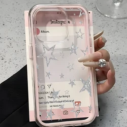 Glitter Silver Star Pattern Clear Phone Case - Candy Color Soft Cover - iPhone 15 (Transparent Pink)