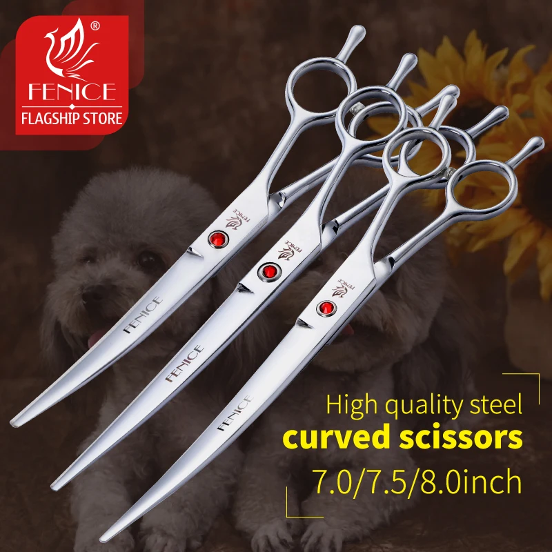 Fenice Stainless Steel 7/7.5/8 inch Curved Scissors Pet Dog Grooming Scissors Pets Hair Cuttings Shears ножницы tijeras tesoura fenice 6 inch master series high end vg10 steel hair cutting scissors barber scissors hairdressing shears salon styling shears