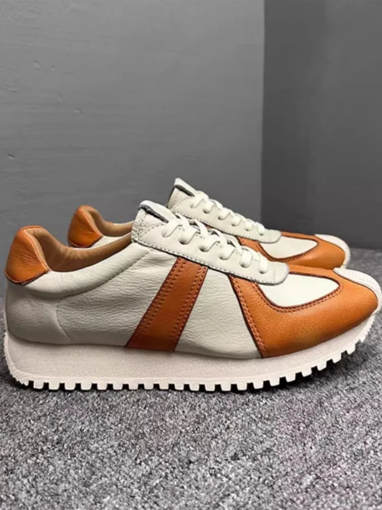 Comfortable Mens Genuine Leather Sneakers Spring Summer Lace Up Spliced Designer Casual Shoes Thick Bottom Jogging Walking Shoes 3