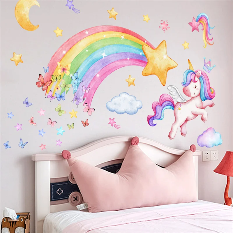 Unicorn Wall Stickers for Children Girl Wall Stickers Kids Room Pony for Baby Bedroom Rainbow Unicorn Wallpaper wall stickers