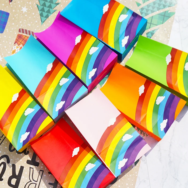 50/10 stücke Regenbogen Papier Geschenk Taschen DIY Süßigkeiten Cookie Verpackung Taschen Hochzeit Party Geburtstag Dekoration Taschen Vertikale Kraft Papier taschen
