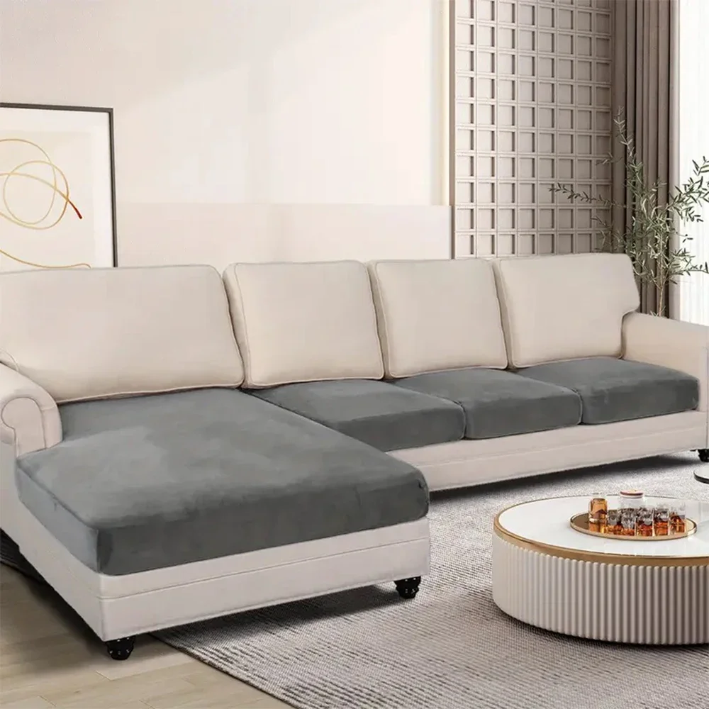 Soft Velvet Sofa Covers Elastic Couch Slipcovers Luxury Plain Living Room Chaise Lounge Case Pet-Friendly Removable Warm 2
