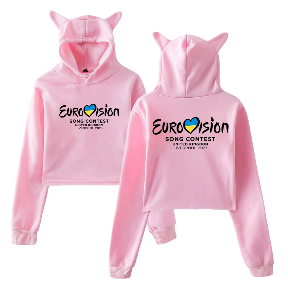 Eurovision Merch Pullover Cat Ears Hoodie Long Sleeve Sweatshirt Female Crop Top 2023 Eurovision Song Contest Women's Clothes