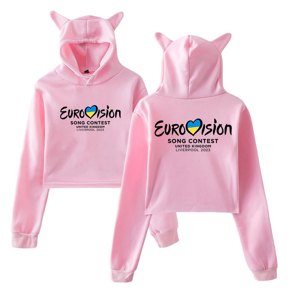 Eurovision Merch Pullover Cat Ears Hoodie Long Sleeve Sweatshirt Female Crop Top 2023 Eurovision Song Contest Women's Clothes eurovision ja ja ding dong song fire saga merch netflix socks