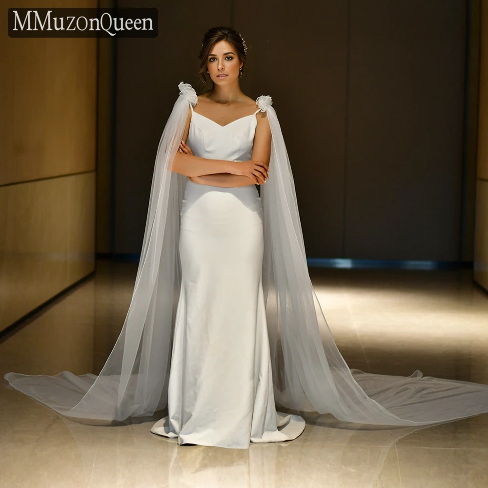 

MMQ MG24 Long Cathedral Tulle Wedding Shawl Bridal Wings Simple Woman Dresses Cloak Bride Detachable Cape DIY Customizable