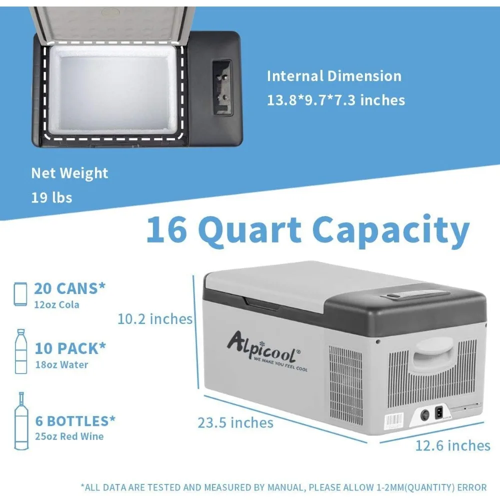 C15 Portable Freezer,12 Volt Car Refrigerator, 16 Quart (15 Liter) Fast Cooling 12V Car Fridge -4℉~68℉, Car Coole 5