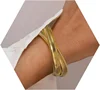 Gold Bangles for Women Chunky Stretch Bangles Bracelets Set 18K Gold Plated Stainless Steel Bracelets Flexible Wide Wristband 1