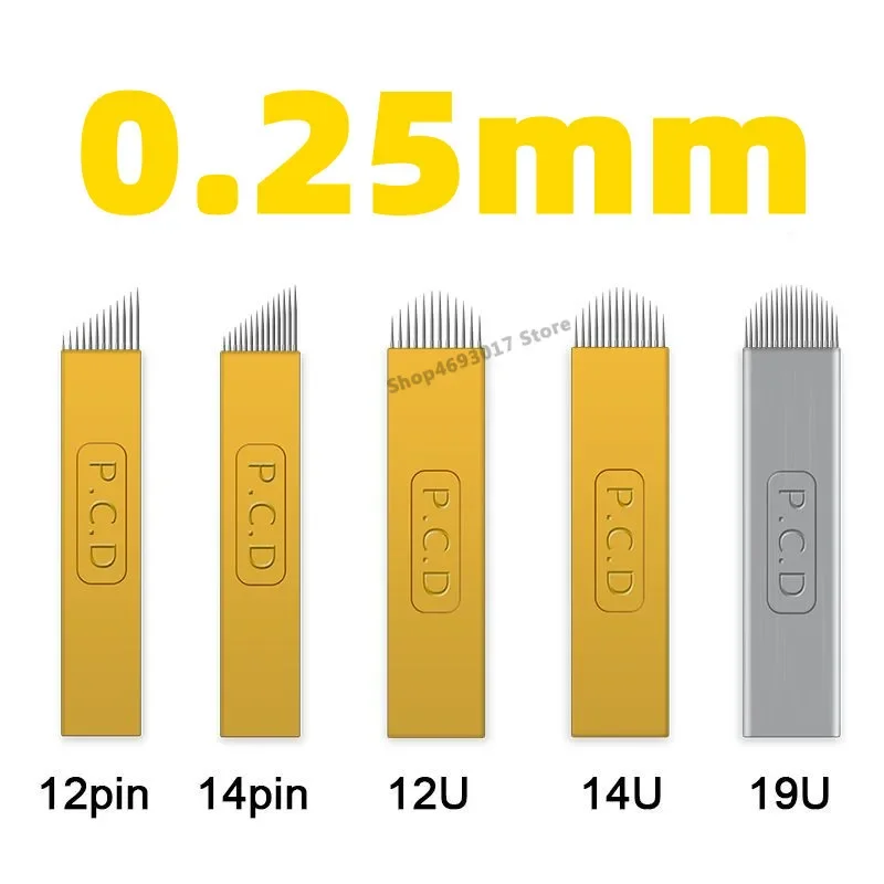 

50pcs PCD Nano Blade Needles 12/14/12u/14u Laminas Microblading 0.25MM Needles for Embroidery Pernement Makeup Eyebrow Machine