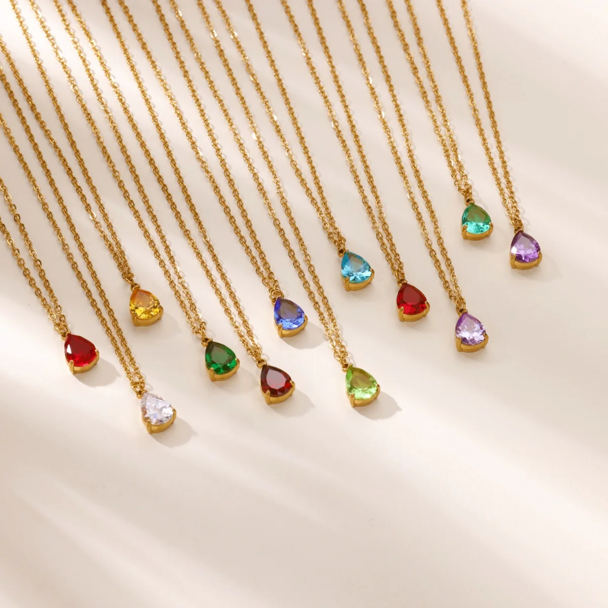 Stainless Steel Teardrop Birthstone Necklaces For Women