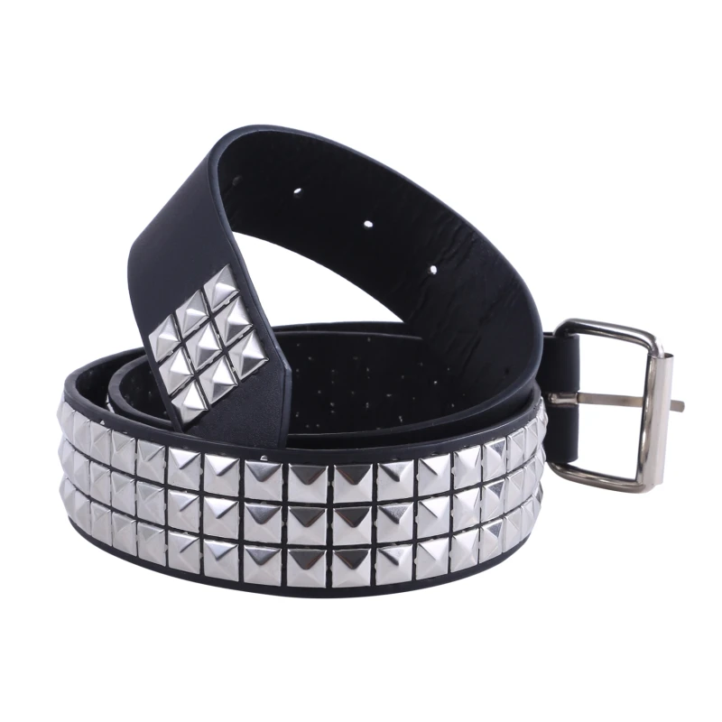 

Women Belt Punk Hardware Jeans Belt Square Beads Rivet Belt Black Harajuku Waistband Eyelet Pin Buckle Men Metal Decoration Belt