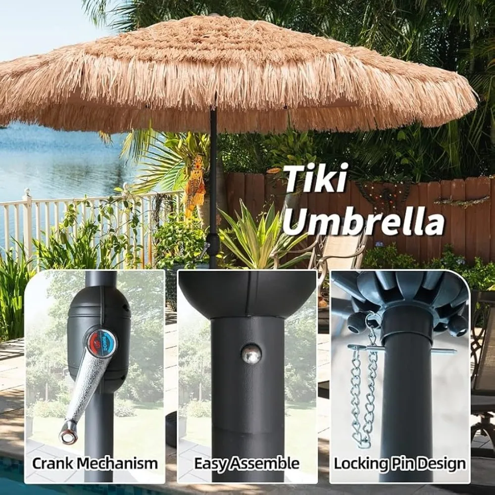 9ft Hawaiian Thatched Tiki Umbrella – 8-Rib Crank Lift 5
