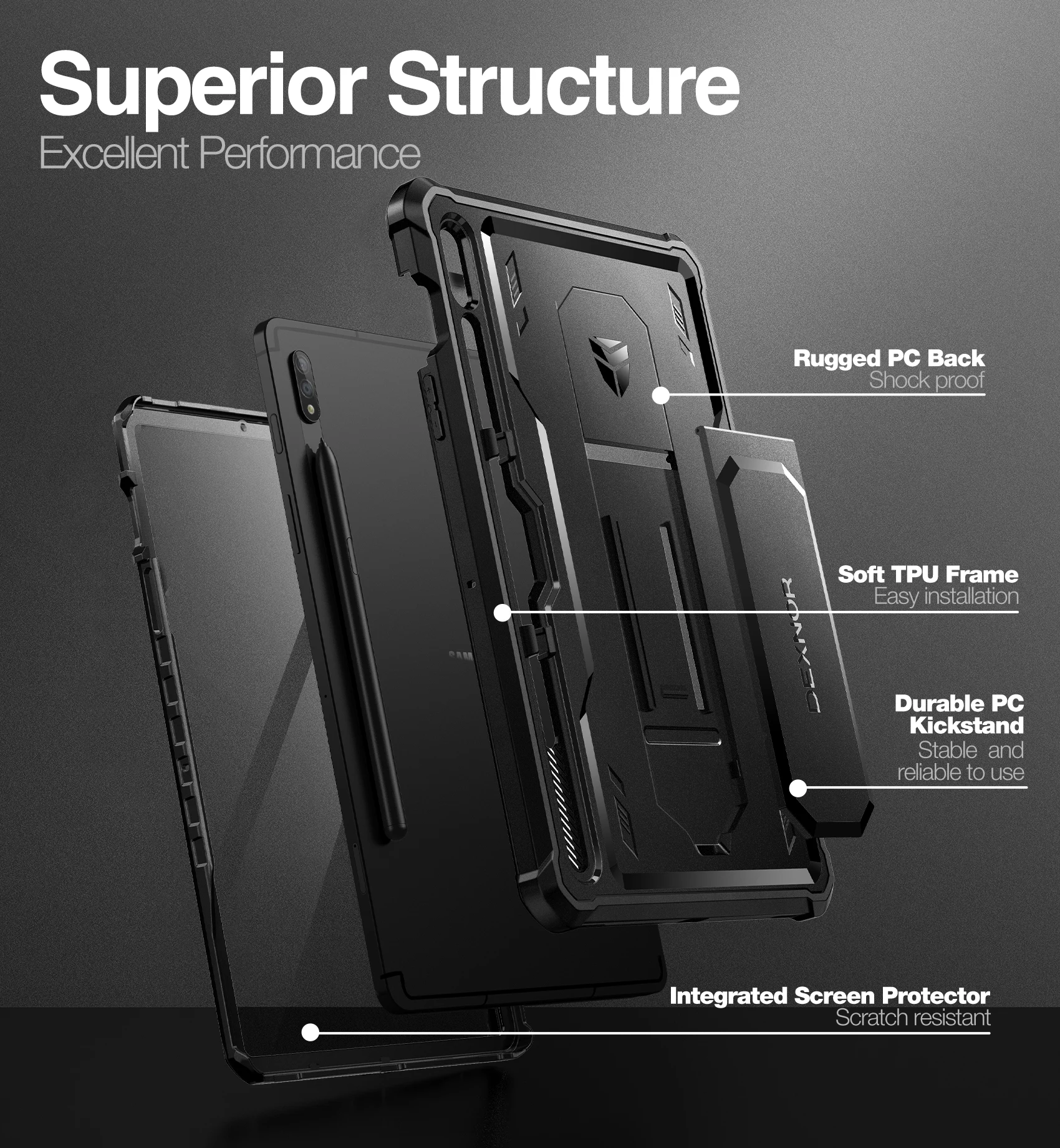 Capa Protetora de Corpo Inteiro para Samsung Galaxy Tab Protetor de Tela Embutido Kickstand com s Pen Holder Capa à Prova de Choque Pesada s7 s8 - Imagem 6