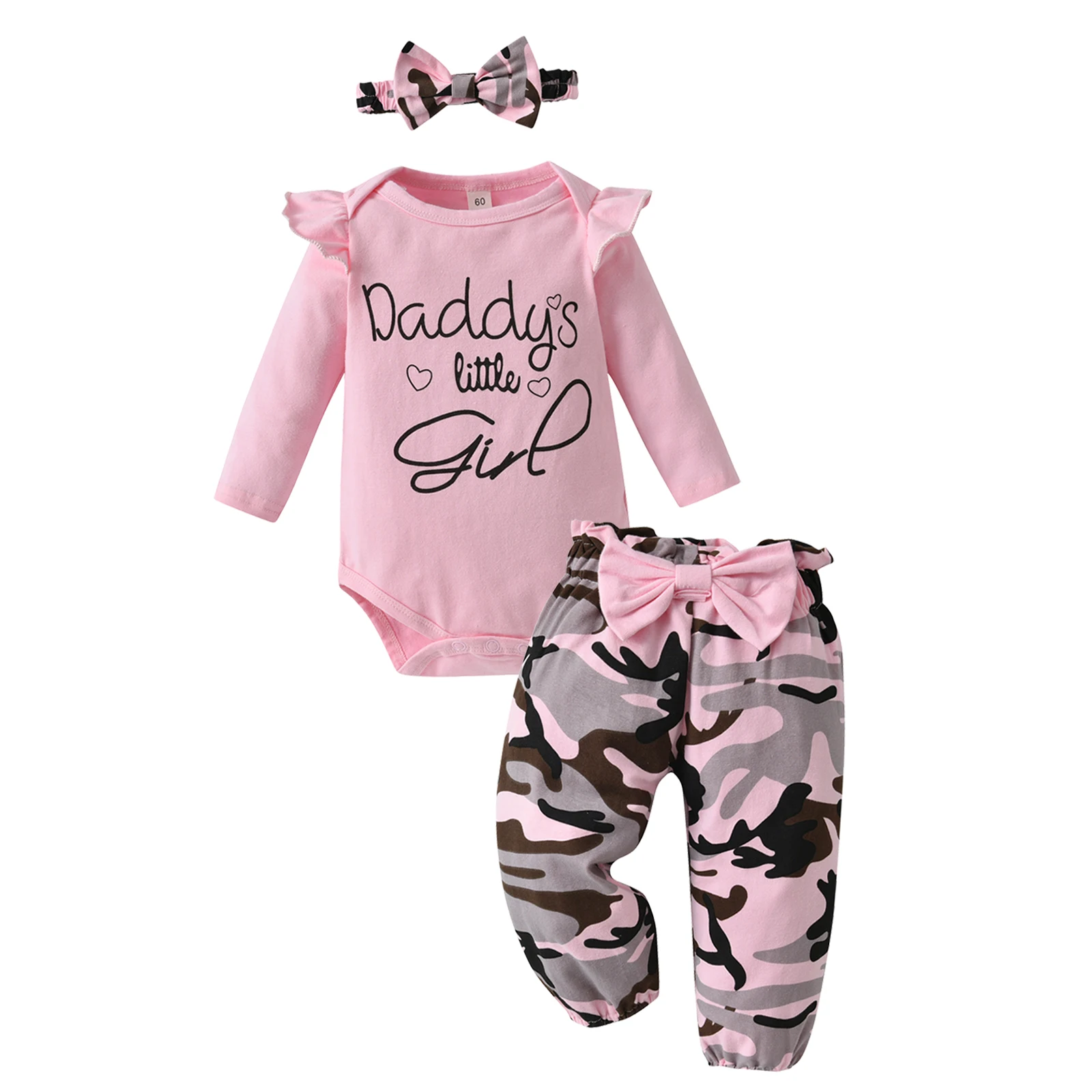 Newborn Clothes Baby Girls Coming Home Outfits Set Cute Cotton Letter Long Sleeve Bodysuit and Pants Bow Bandana Infant Clothing baby shirt clothing set Baby Clothing Set