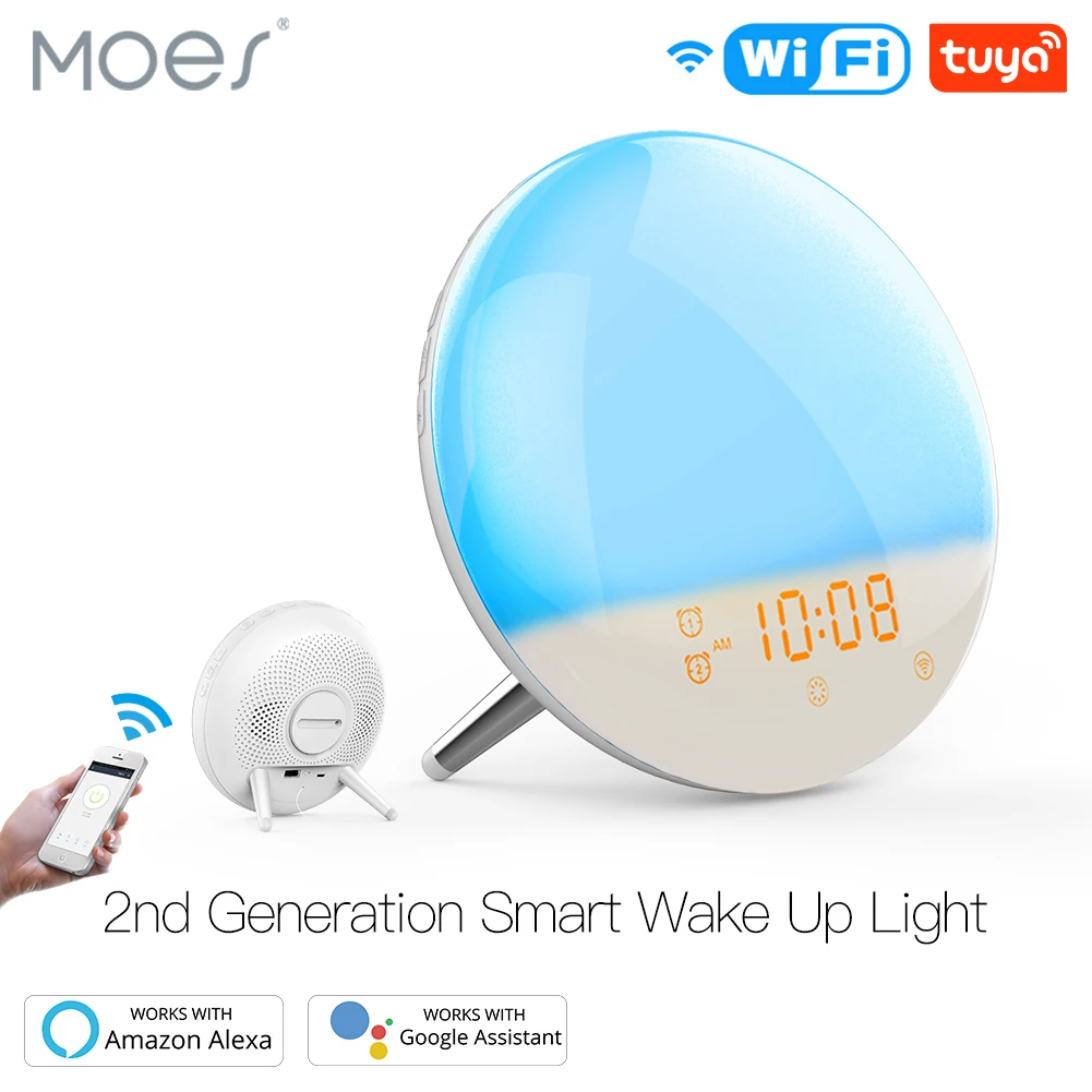 MoesWiFiWakeUpSmartLightAlarmClockwith7ColorsSunriseSunset