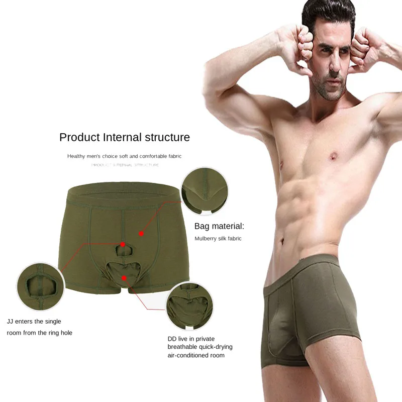 Silk Breathable Cotton Underwear Men's Sexy Panties Improved Testes Separated Satin Briefs  Penis Boxers for Men Sleep Bottoms