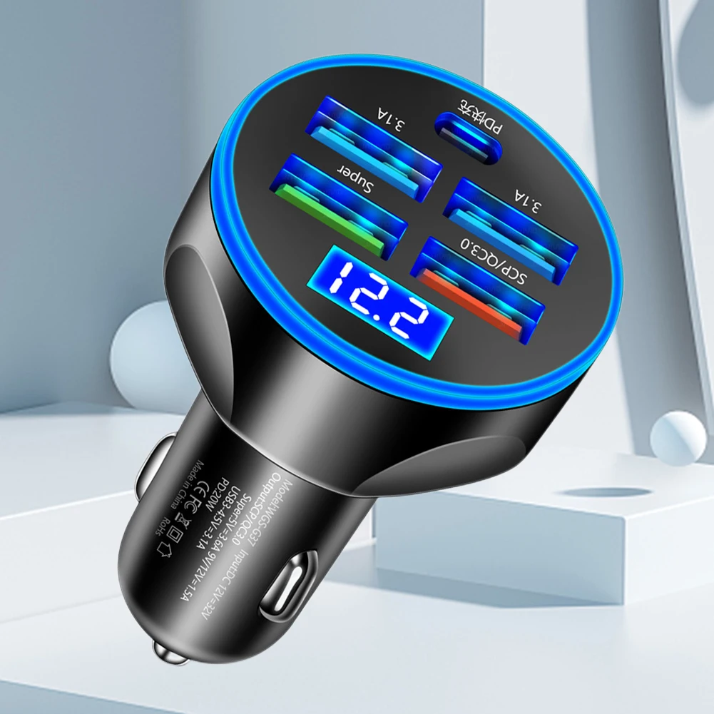 20W Car Charger 5 Ports Car Phone Charger PD QC3.0 Super 5V 3.1A Fast Charging for iPhone Samsung for Huawei Xiaomi