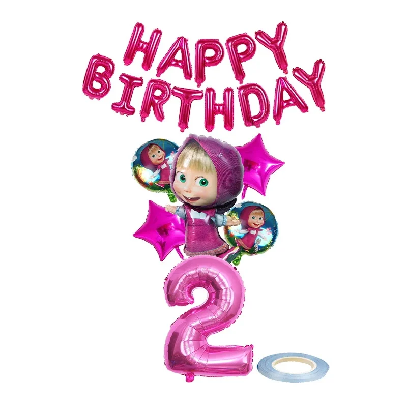 Mascha und der Bär Geburtstagsparty Dekorationsset Mädchen Mascha und Michka Geburtstagsteller Servietten Ballon Hintergrund Dekoration Zubehör – Detail 35