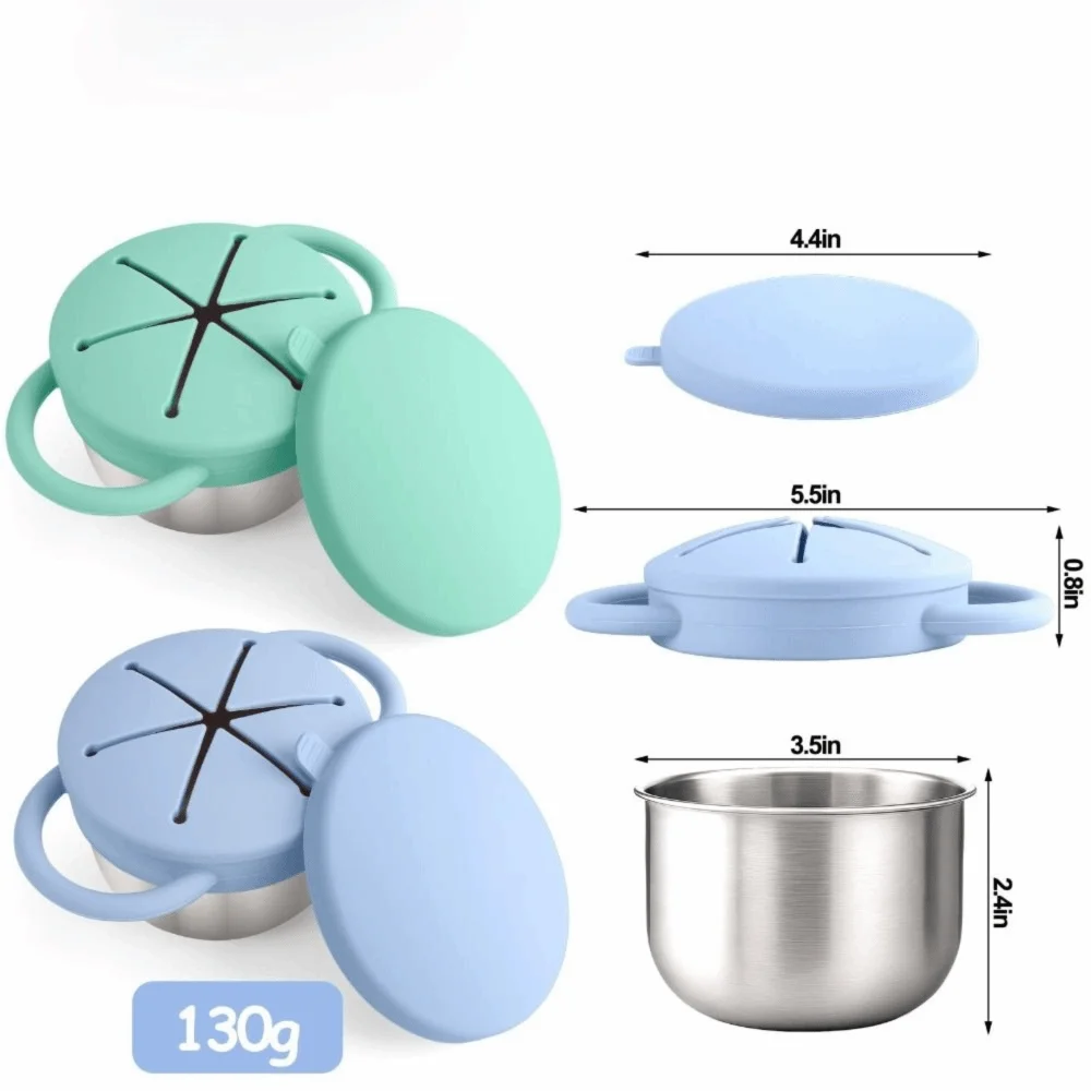 탈착식 용 간식 용기 식품 등급 실리콘 손잡이 스테인리스 스틸 간식 컵 휴대용