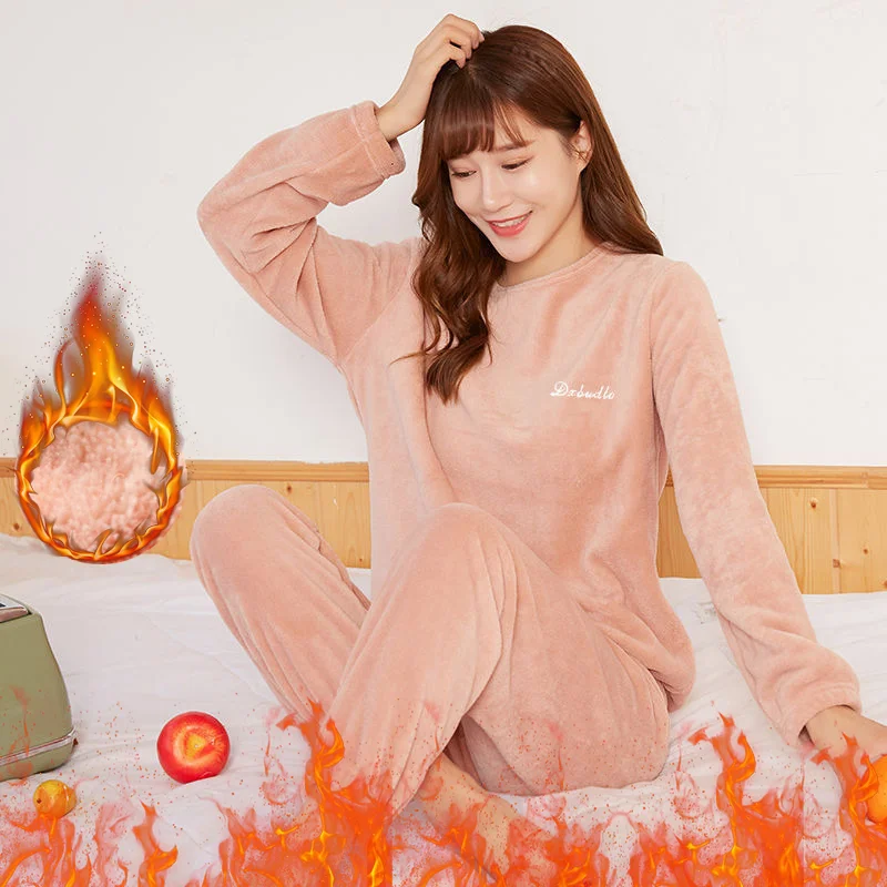 Coral Velvet Pajama Set for Women Autumn Winter