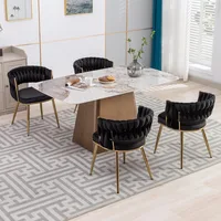 Velvet Dining Chair Set of 4, Gold Modern Dining Chairs with Metal Legs, Woven Upholstered Dining Chairs 4