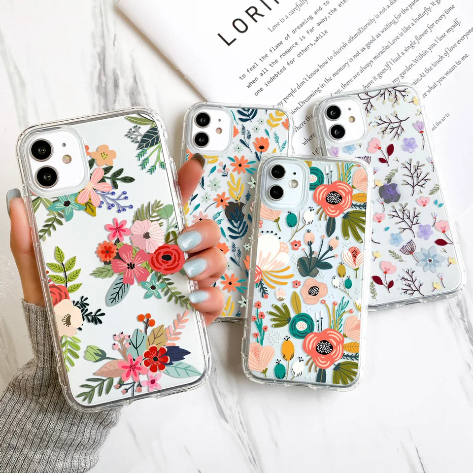 Shockproof Flower Print Phone Case For IPhone 13 14 15 16 Pro/Pro Max/Plus | Clear TPU Floral Design Cover