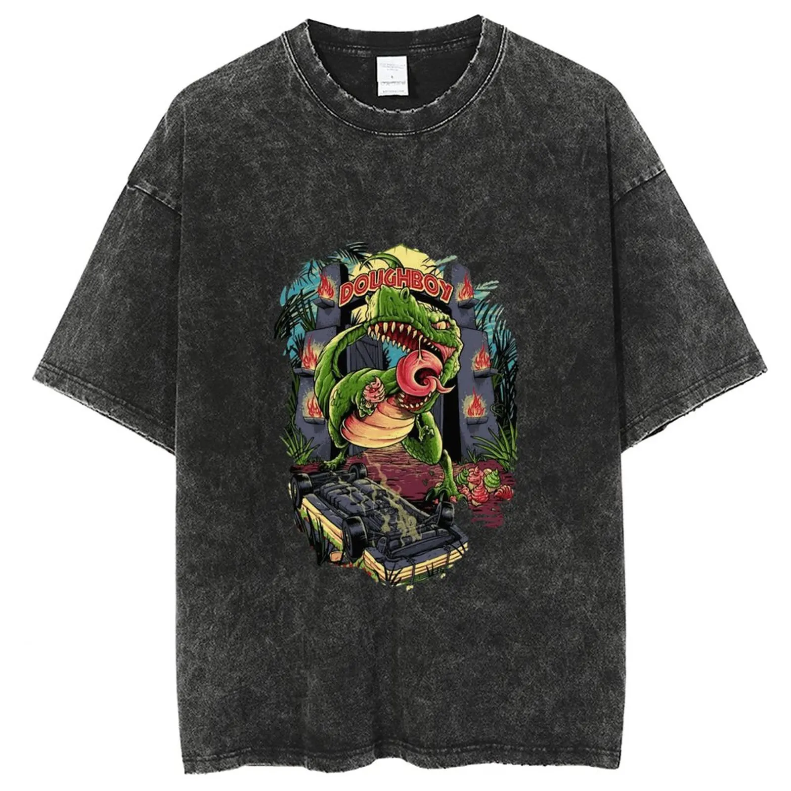 Harajuku Sprane T-Shirty Unisex, Koszulka Z Grafiką Dinozaura Z Kreskówek, Koszulka Hip-Hopowa Y2K, Vintage Jeansowe Koszule Swetry Typu Oversize Mężc
