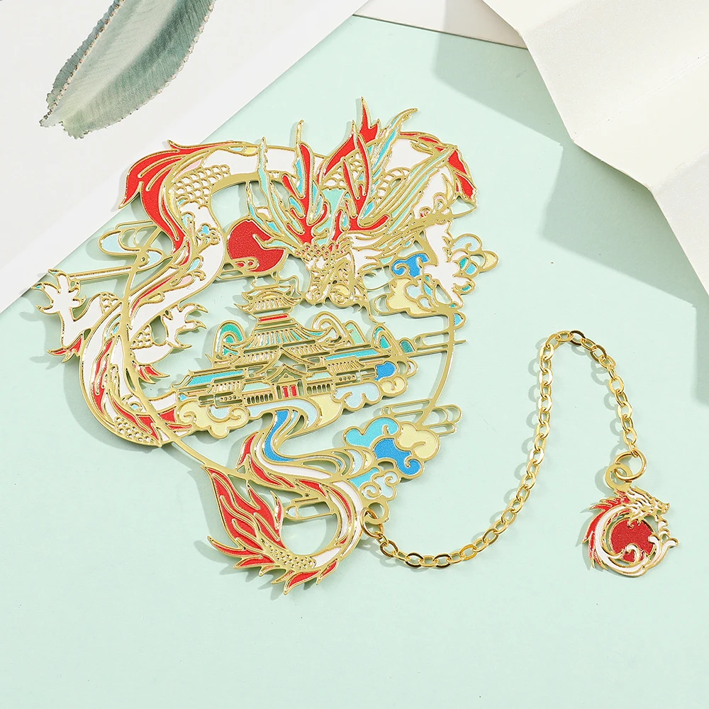 Bookmarks 1pc Hollow Metal Chinese Divine Beasts Gift Boxed for Book Lovers Girls Book Accessories Gifts