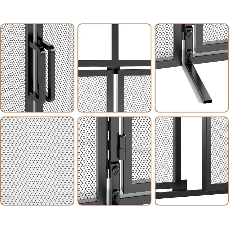 3-Panel Folding Fireplace Screen with Magnetic Hinged Doors, Solid Wrought Iron Panels Fire Spark Guard 5