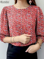 2025 ZANZEA Summer Floral Printed Blouse Stylish Women Tops Tunic Casual O Neck 3/4 Sleeve Work Blusas Bohemain Holiday Shirt