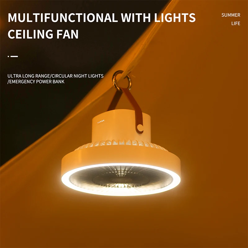 4000 mA New USB Charging Fan Wall Mounted Hanging Ceiling Fan with LED Light 3 Speed Adjustable For Home Room Air Cooler Fan