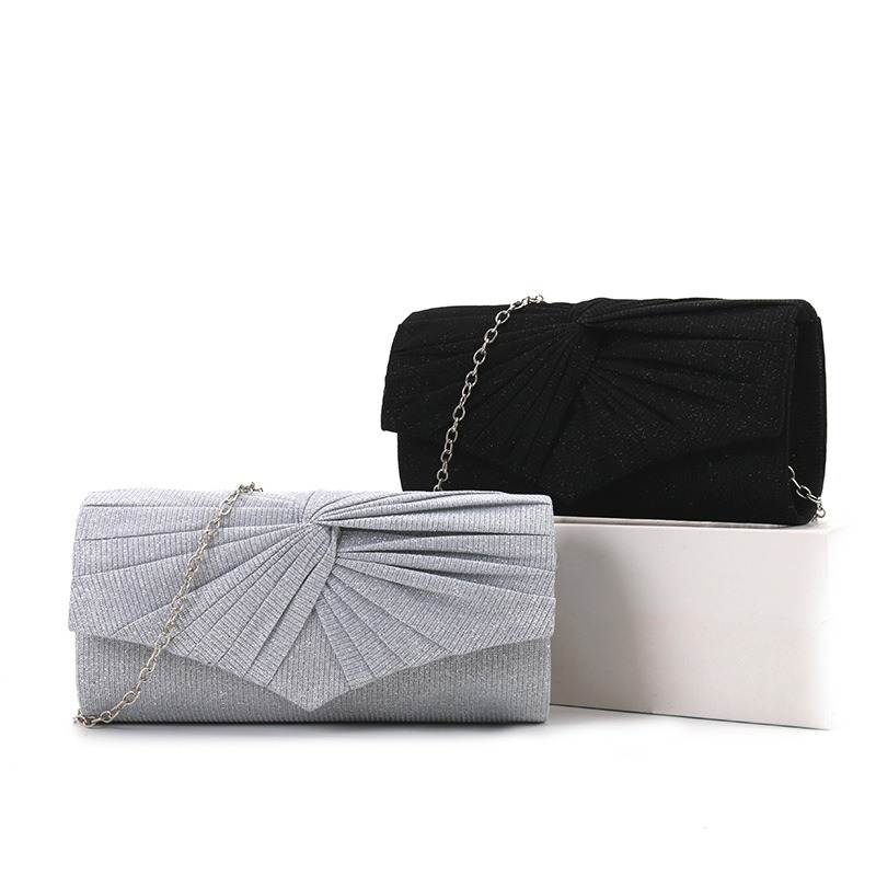 Crossbody Dinner Bag, Pleated and Patterned Women's Bag, Solid-color Clutch Clutch, Chain Evening Makeup Bag
