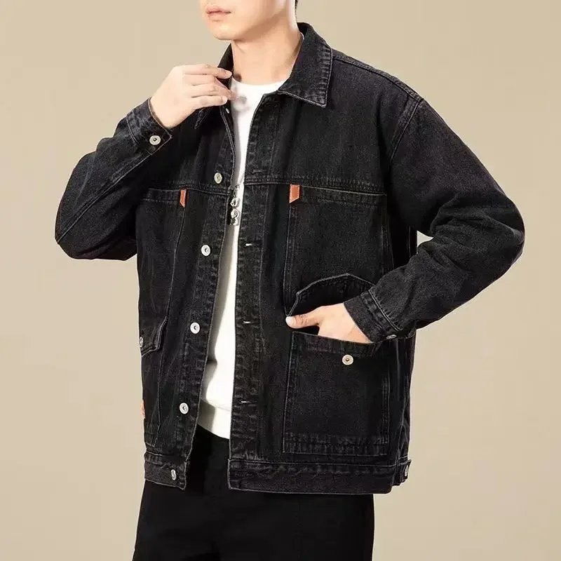 thumbnail image 1 of Chaqueta vaquera de moda de otoño para hombre, abrigo vaquero cargo para hombre, ropa popular coreana de marca, informal, de una pieza, holgada, moda Joker, 1 of 5
