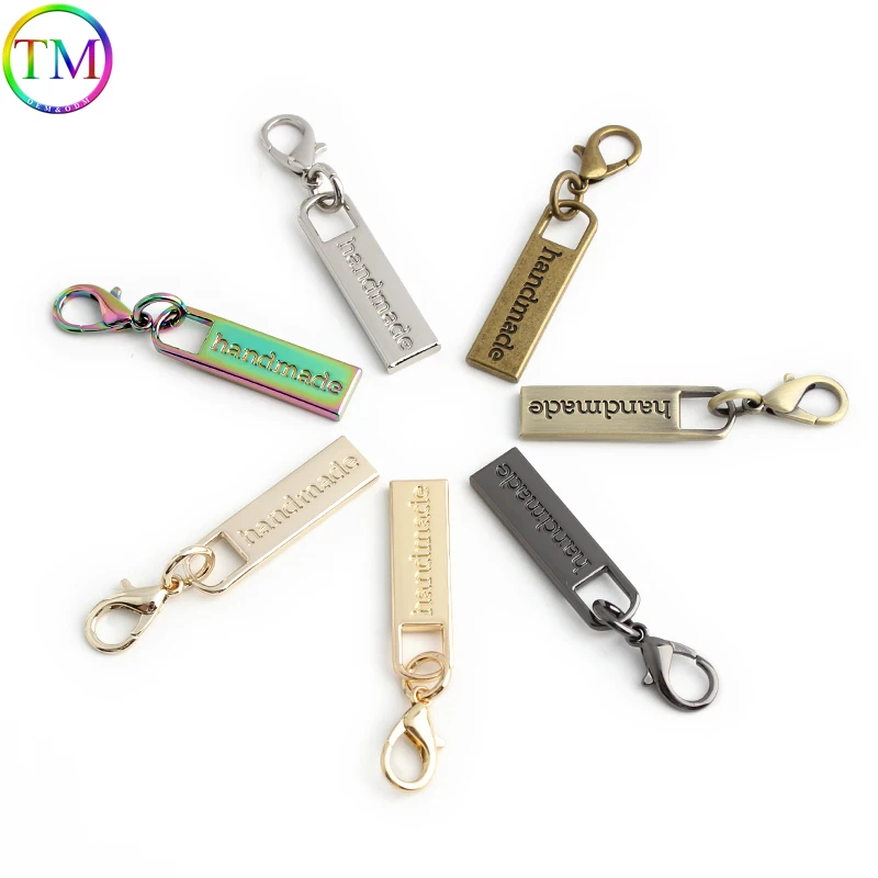 59X10mm Handmade Labels Metal Thick Hook Zipper Puller Slider Metal Plating Craft For Sewing Clothing Hangbags Zip Accessories