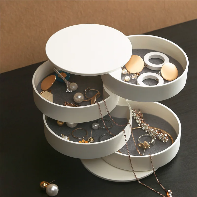 

4 Layers Jewelry Storage Box 360 Degrees Rotary Holder Jewelry Organizer for Earrings Rubber Band Bracelet Small Items Organizer