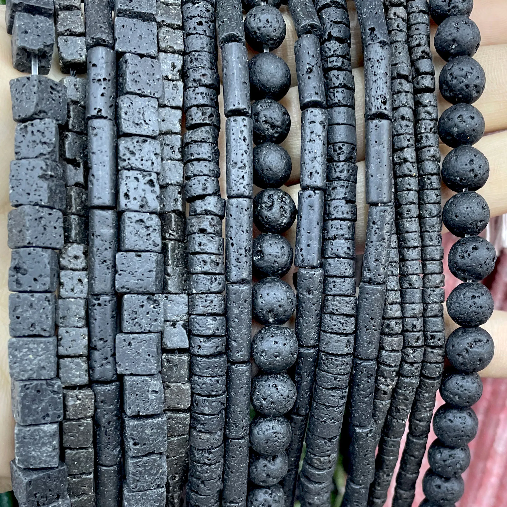 Natürliche Stein Vulkanischen Lava Zylinder Räder Platz Runde Herz Form Spacer Perlen Für Schmuck Machen Diy Armband Zubehör