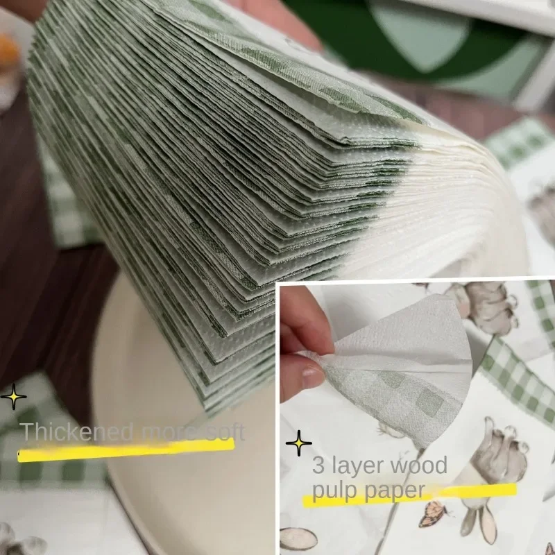 3-Ply Easter Bunny Printed Rectangular Napkins 20pcs Large Size 33*40 Butterfly Bone Bart Paper Bunny Butterfly Pattern paper napkins