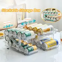 2 Layer Expandable Storage Box Refrigerator Beverage Can Organizer Automatic Rolling Beer Dispenser 1