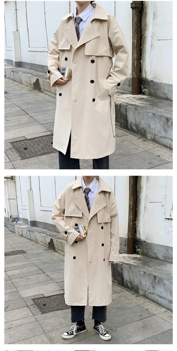 Men's Loose Fit Double Row Buttoning Trench Overcoat