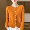100% Merino Wool Long Sleeve Sweaters Cashmere Cardigan Autumn Winter Women Hollow-out O-Neck Knitwear Tops Clothing Fashion Top 4